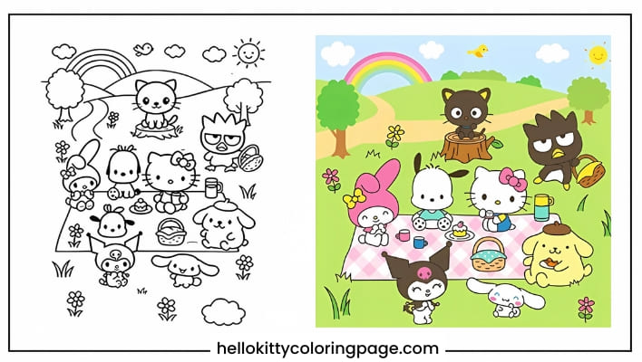 Hello Kitty and Friends Coloring Page