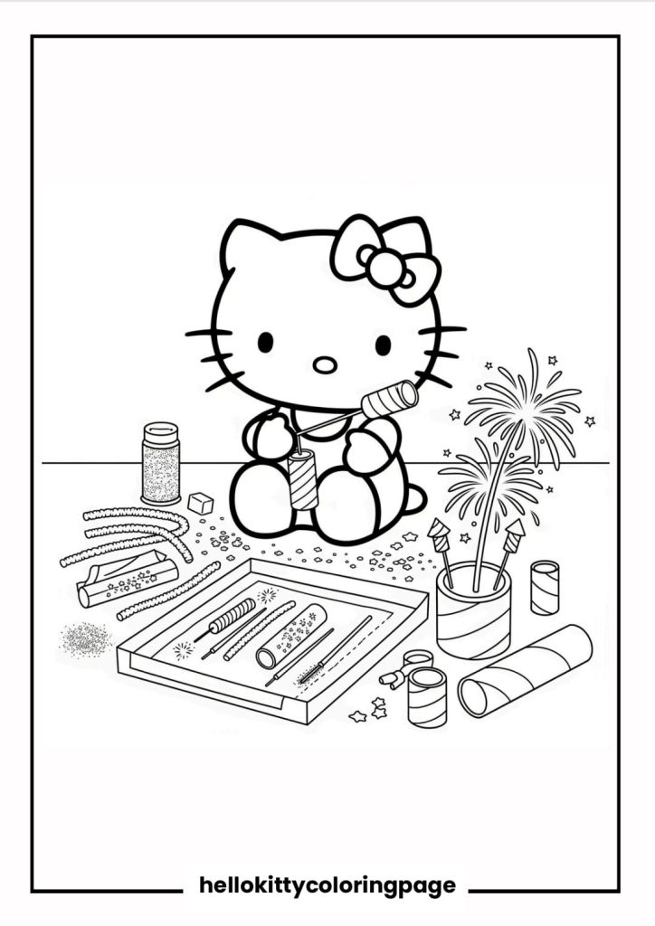 Kitty celebrates 4th july with fireworks kit