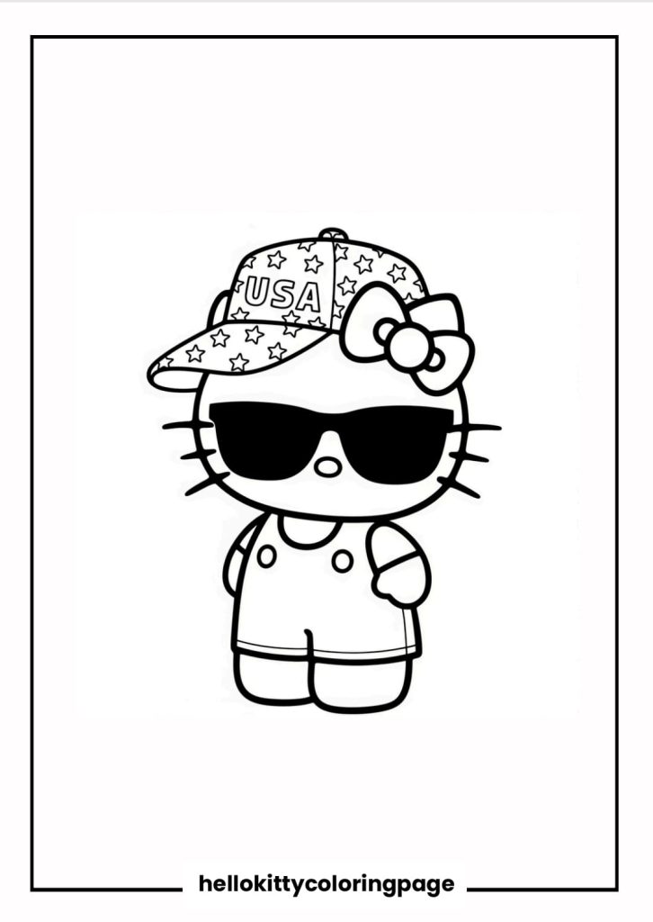 Sanrios Kitty Wearing USA Hat and Sunglasses